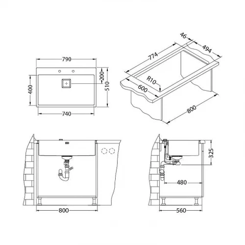 Кухонная мойка Alveus Stylux 40 BRS-90 790x510 1084292 Брашированная сталь
