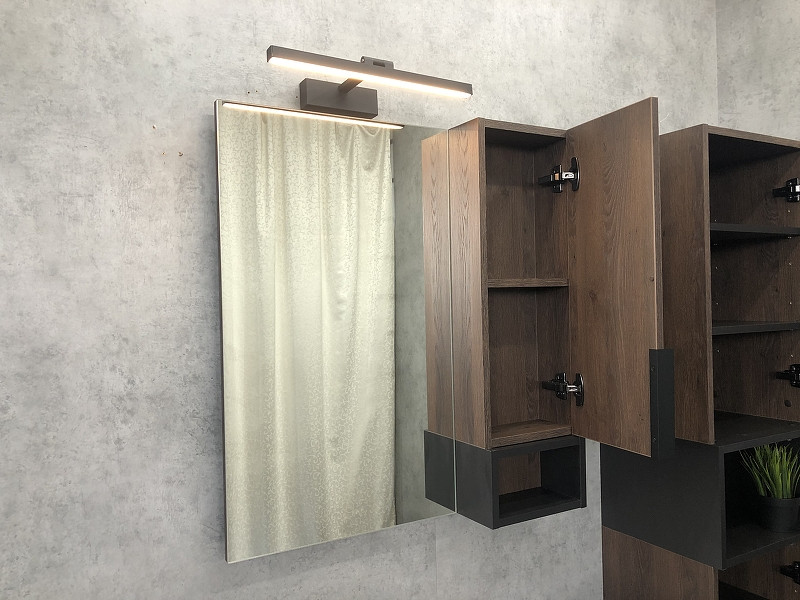 Зеркало со шкафом Comforty Франкфурт 75 00004151044 Дуб шоколадно-коричневый Черное матовое МДФ / ЛДСП, стекло