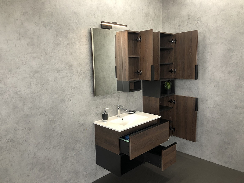 Зеркало со шкафом Comforty Франкфурт 75 00004151044 Дуб шоколадно-коричневый Черное матовое МДФ / ЛДСП, стекло