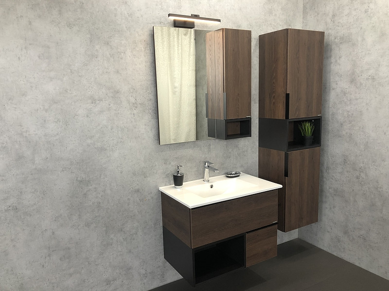 Зеркало со шкафом Comforty Франкфурт 75 00004151044 Дуб шоколадно-коричневый Черное матовое МДФ / ЛДСП, стекло