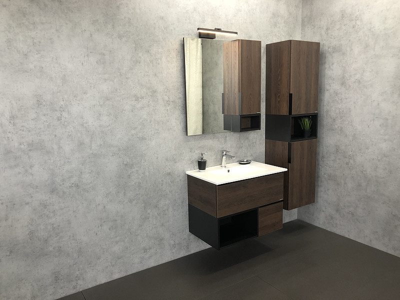 Зеркало со шкафом Comforty Франкфурт 75 00004151044 Дуб шоколадно-коричневый Черное матовое МДФ / ЛДСП, стекло