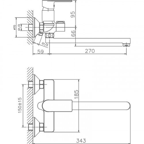 Смеситель для ванны Haiba HB22505-3 универсальный Оружейная сталь латунь на стену