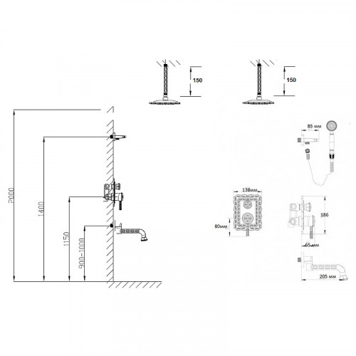 Душевая система Bronze de Luxe Windsor 10137/1F Бронза латунь встраиваемый