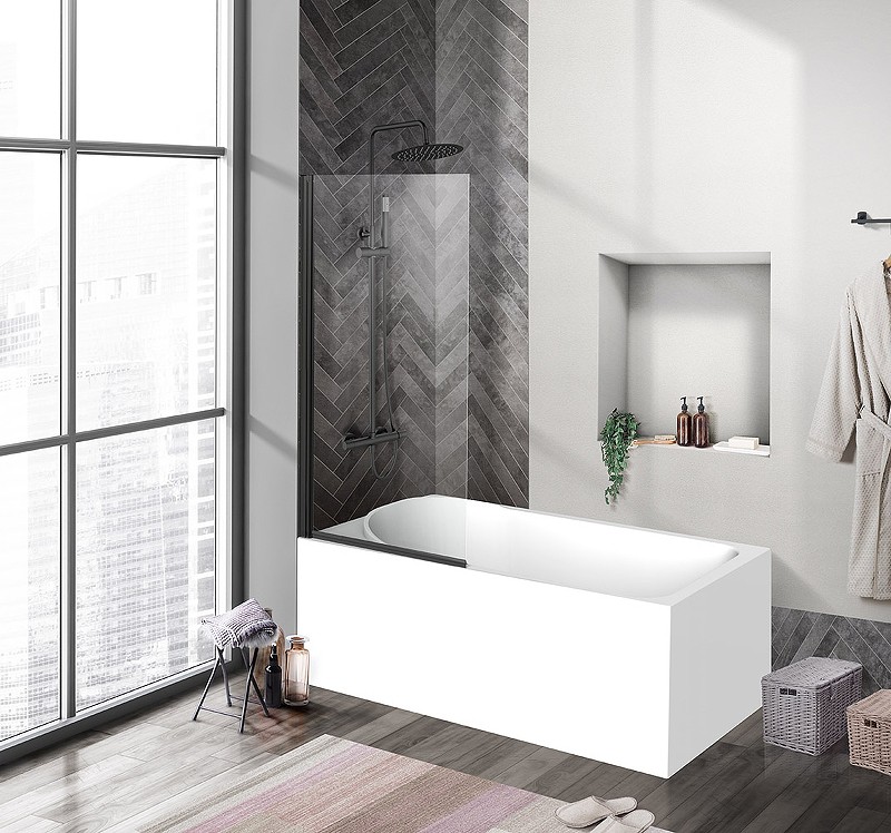 Шторка на ванну BelBagno Uno 90 UNO-V-1-90/150-C-NERO профиль Черный матовый стекло прозрачное