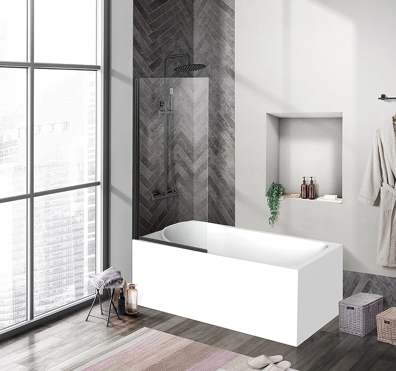 Шторка на ванну BelBagno Uno 90 UNO-V-1-90/150-C-NERO профиль Черный матовый стекло прозрачное