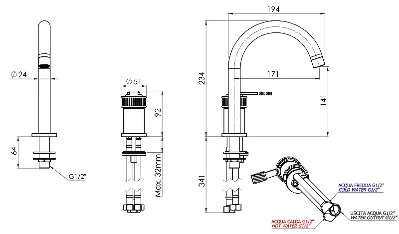 Смеситель для раковины Remer Atelier AL57BG цвет Золото брашированное