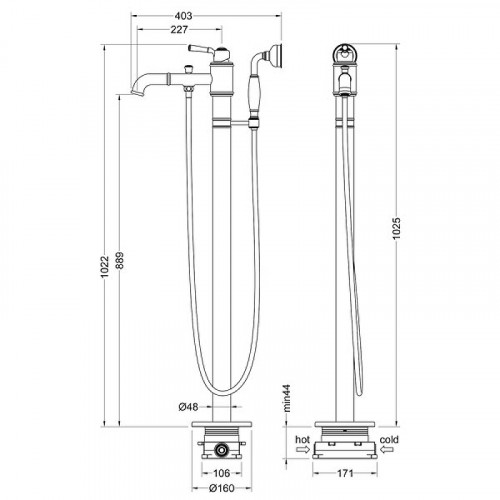 Смеситель для ванны Timo Arisa 5300/03Y-CR Черный на пол