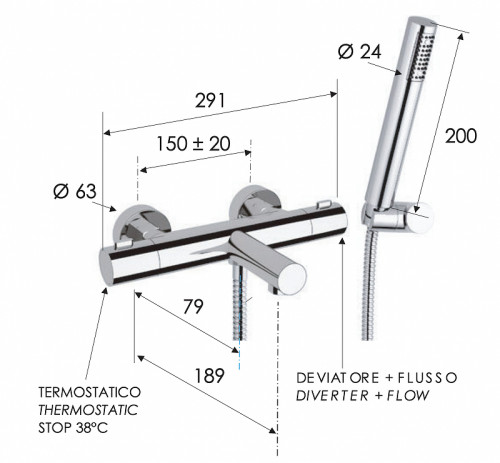 Смеситель для ванны Remer Elegance EQ02 с термостатом цвет Хром