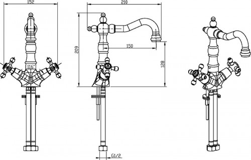 Смеситель для раковины Boheme Tradizionale Oro 292-BSW Золото латунь
