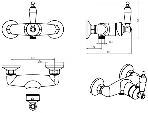 Смеситель для душа Boheme Vogue 214-MR-R Золото латунь на стену