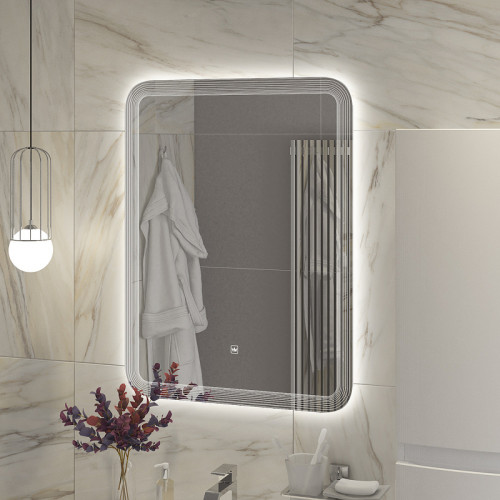 Зеркало Cezares Duet 60 CZR-SPC-DUET-600-800-LED-TCH с подсветкой с лазерной гравировкой и сенсорным выключателем стекло