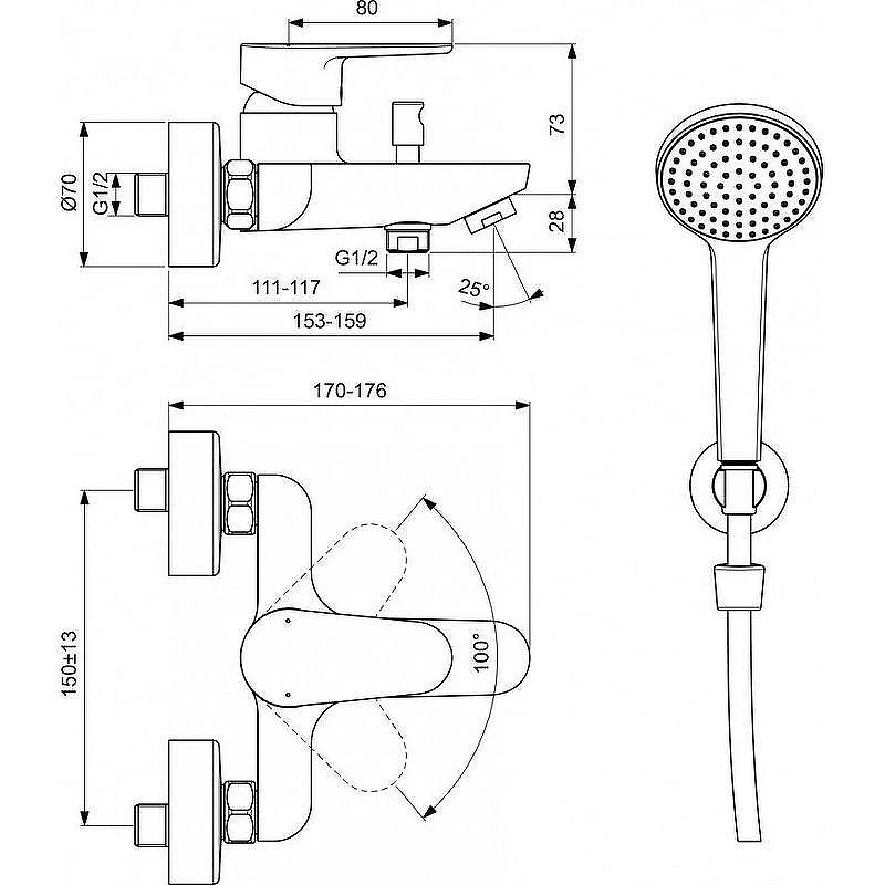 Смеситель для ванны Ideal Standard Cerafine O BC706XG Черный шелк