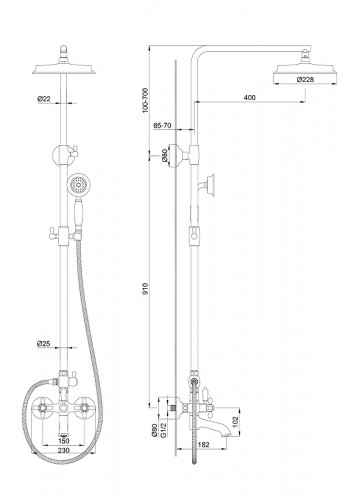 Душевая система Wonzon &amp; Woghand Retro WW-88739020-CR цвет Хром