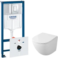 Комплект унитаза Owl 1975 Vind Cirkel-H TOWLT190302 с инсталляцией Grohe Rapid SL 38775001 с сиденьем Микролифт и клавишей смыва Хром фарфор подвесной