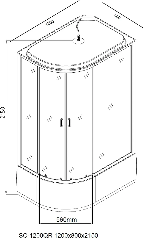 Акриловый поддон с куполом для кабины Aquanet SC-1200Q-R №3/3 243407 Белый