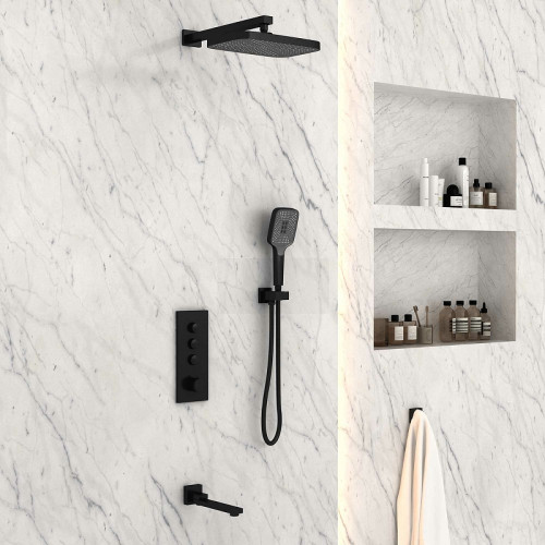 Душевая система Vincea VSFW-433T1MB с термостатом Черная матовая латунь встраиваемый