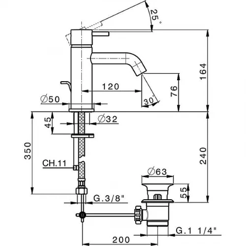 Смеситель для раковины Cisal Less New LN00051040 Черный матовый