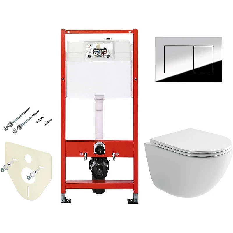 Комплект унитаза Ceramicanova Vogue CN4008T с инсталляцией Tece Profil 9400412 с сиденьем Микролифт и клавишей смыва Хром глянцевый фарфор подвесной