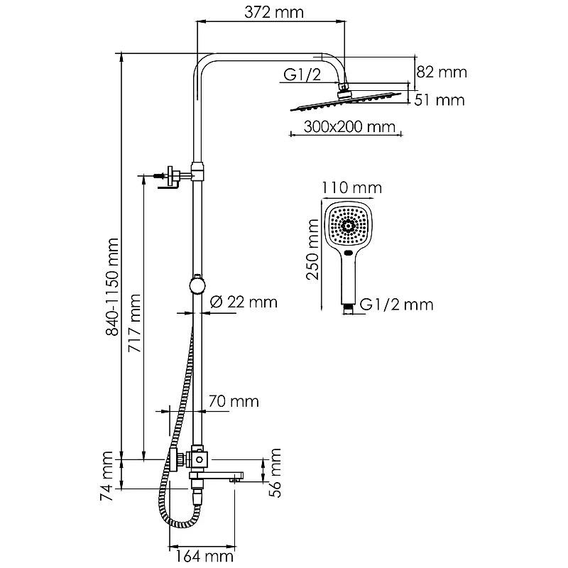 Душевая система WasserKRAFT A199.069.065.010.CH Thermo с термостатом Хром латунь на стену