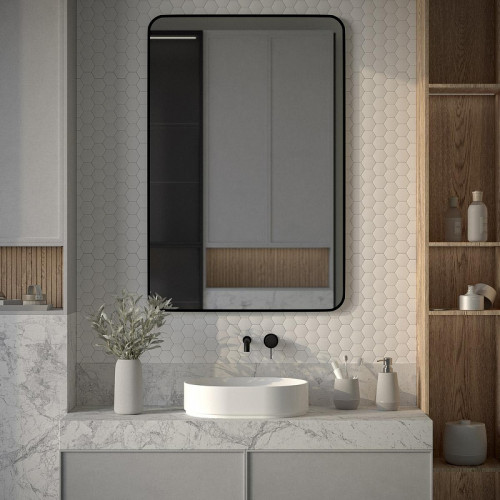 Зеркало Defesto Aura 80х120 DF 2980 с подсветкой 38W-3000K/Без выключателя/Теплый белый свет/Черная рама