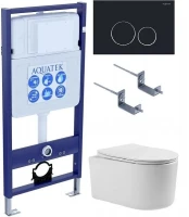 Комплект унитаза с инсталляцией Aquatek Set Aquatek МИЯ-020 4в1 цвет Белый с сиденьем Микролифт и клавишей смыва цвет Черный матовый