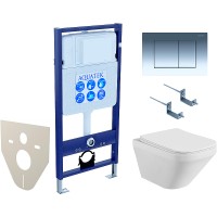 Комплект унитаза с инсталляцией Aquatek Set Aquatek Лира-010 4в1 с сиденьем Микролифт и клавишей смыва Хром глянцевый фарфор подвесной