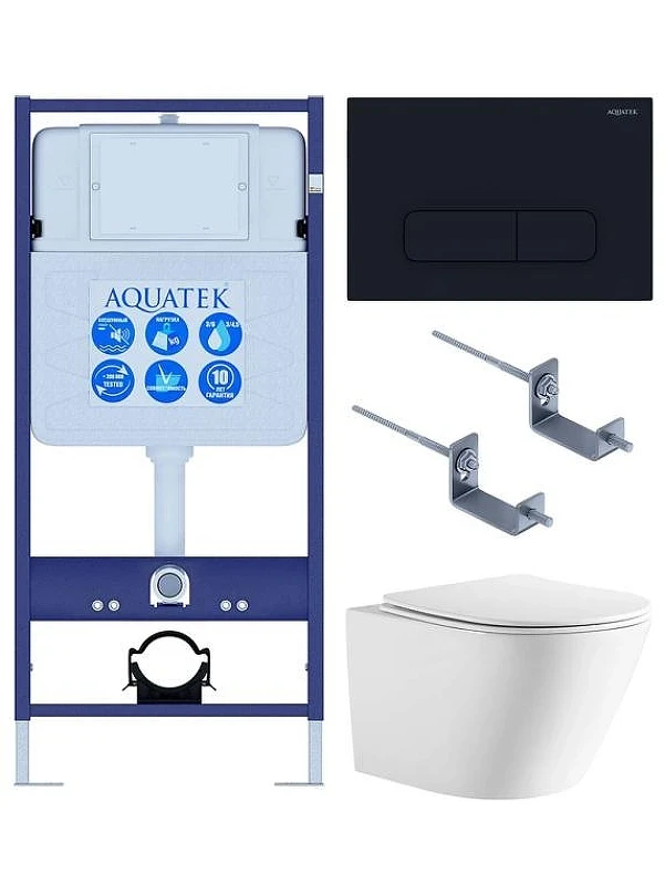 Комплект унитаза с инсталляцией Aquatek Set Aquatek Либерти-017 4в1 цвет Белый с сиденьем Микролифт и клавишей смыва цвет Черный матовый