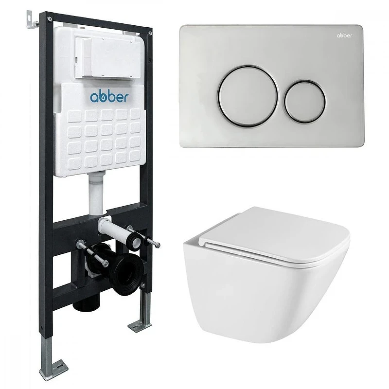 Комплект унитаза с инсталляцией Abber Rechteck AC1220TC-AC0105-AC0121 цвет Белый с сиденьем Микролифт