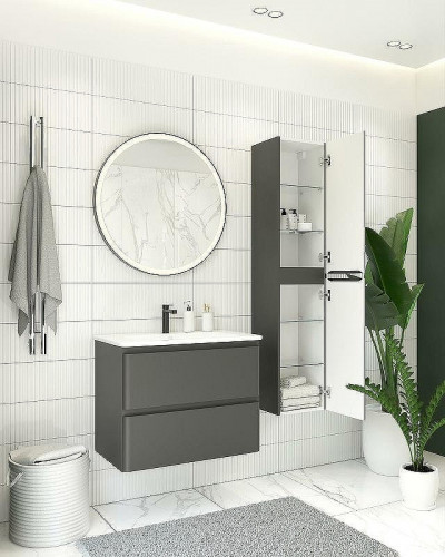 Тумба под раковину Aquanet Эмбер 80 330468 подвесная Черная матовая