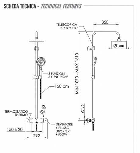 Душевая система Remer Elegance EQ32A8MPMD30 с термостатом цвет Хром