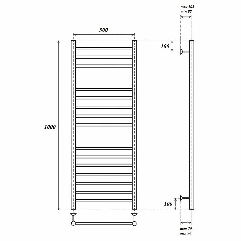 Водяной полотенцесушитель Point Аврора PN10150S П15 500x1000 Хром
