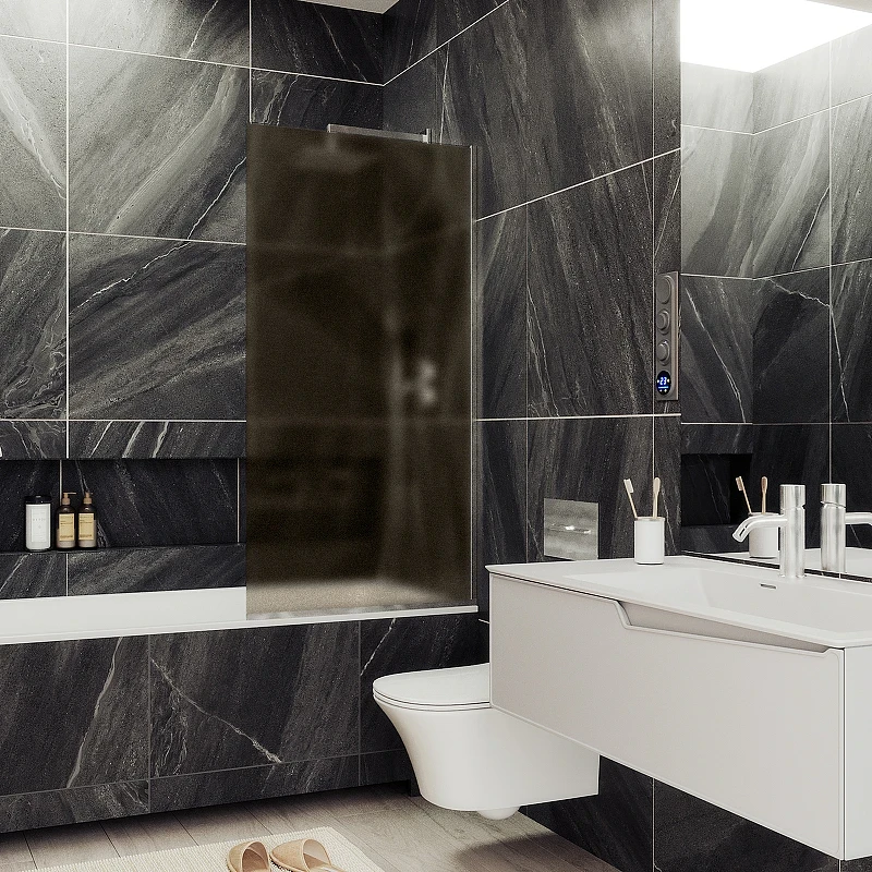 Шторка на ванну Maybah Glass MGV-72-5у 400x1400 в узком профиле Хром матовый стекло бронзовое матовое