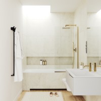 Шторка на ванну Maybah Glass MGV-65-3у 900x1400 в узком профиле Золото стекло прозрачное