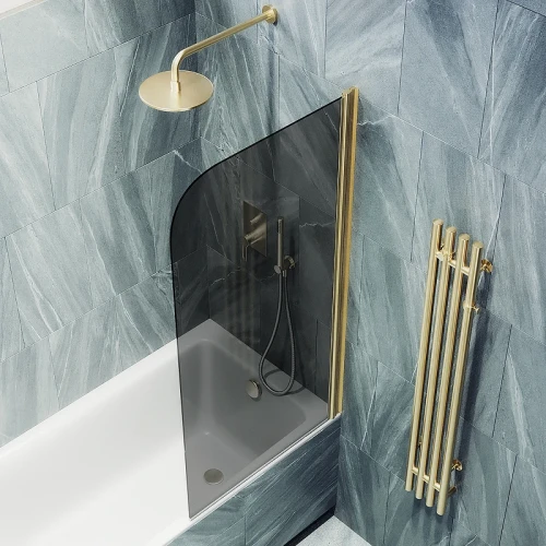 Шторка на ванну Maybah Glass MGV-613-3 600x1400 поворотная на монопетле Золото стекло графитовое