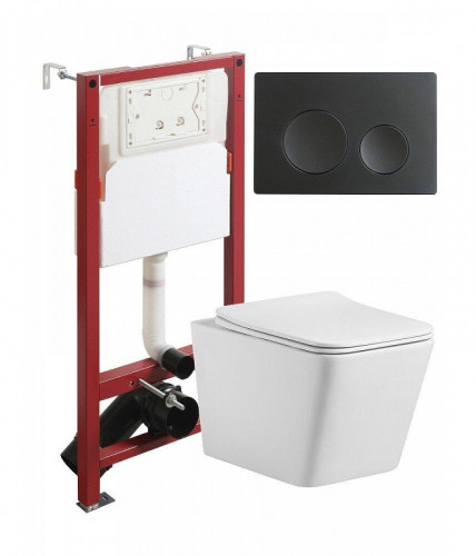 Комплект унитаза с инсталляцией Agger ATI10150+APB144 цвет Белый с сиденьем Микролифт и клавишей смыва цвет Черный матовый
