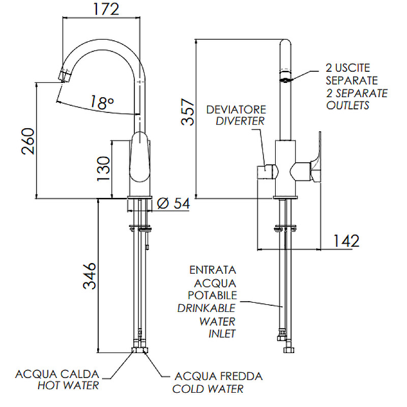 Смеситель для кухни Remer Class Line L79DW Хром латунь