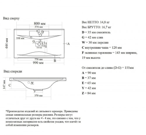 Раковина Uperwood Elen 100 291120427 цвет Белый глянцевый