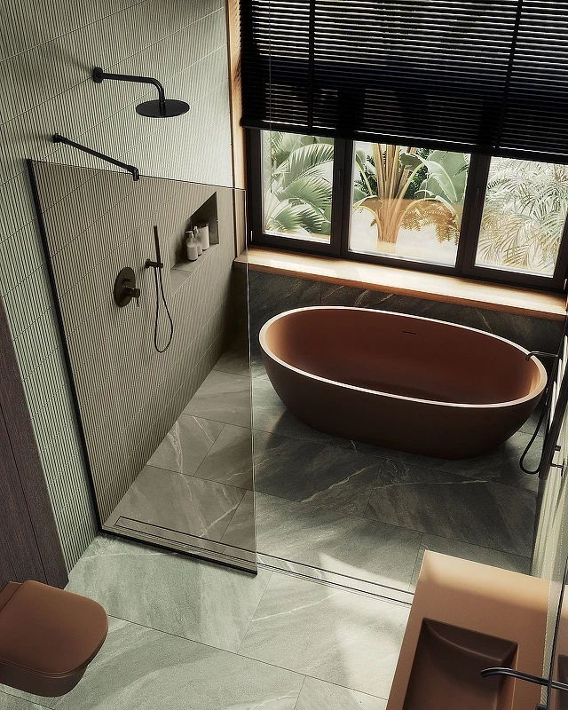 Душевая перегородка Maybah Glass MGD-678-6у 1090x1950 в узком профиле Черный стекло бронзовое