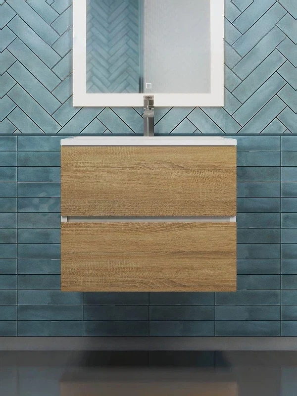 Тумба с раковиной Uperwood Barsa 60 2930205646 подвесная цвет Белый матовый Дуб сонома