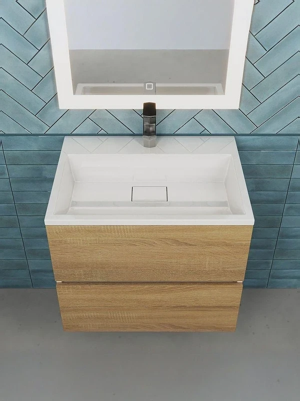 Тумба с раковиной Uperwood Barsa 60 2930205646 подвесная цвет Белый матовый Дуб сонома