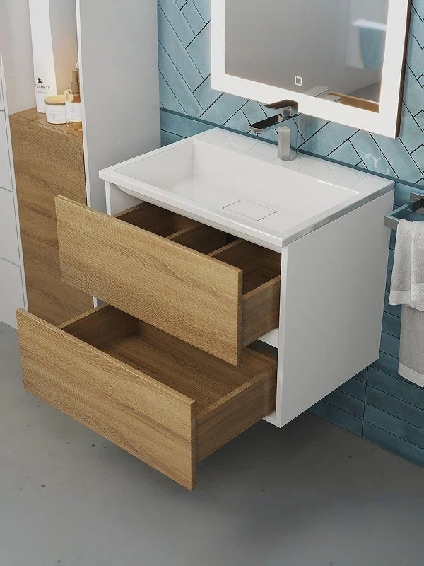 Тумба с раковиной Uperwood Barsa 60 2930205646 подвесная цвет Белый матовый Дуб сонома