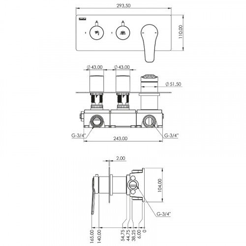 Душевая система Teska Euro X EX3760 Хром латунь встраиваемый