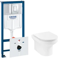 Комплект унитаза Jacob Delafon Elite EDX114RU-00 с инсталляцией Grohe Rapid SL 38775001 с сиденьем Микролифт и клавишей смыва Хром фарфор подвесной