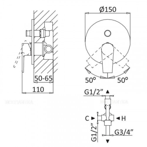 Смеситель для душа Cezares Nautic NAUTIC-VDIM-SR цвет Sunrise