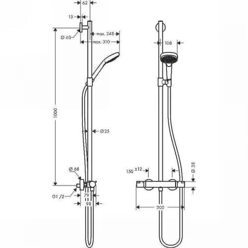 Смеситель для душа Hansgrohe Croma Select E 27248400 с термостатом Хром Белый