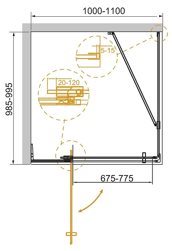 Душевой уголок Cezares Slider 110x100 SLIDER-AH-1-100-100/110-BR-GM профиль цвет Оружейная сталь стекло бронзовое