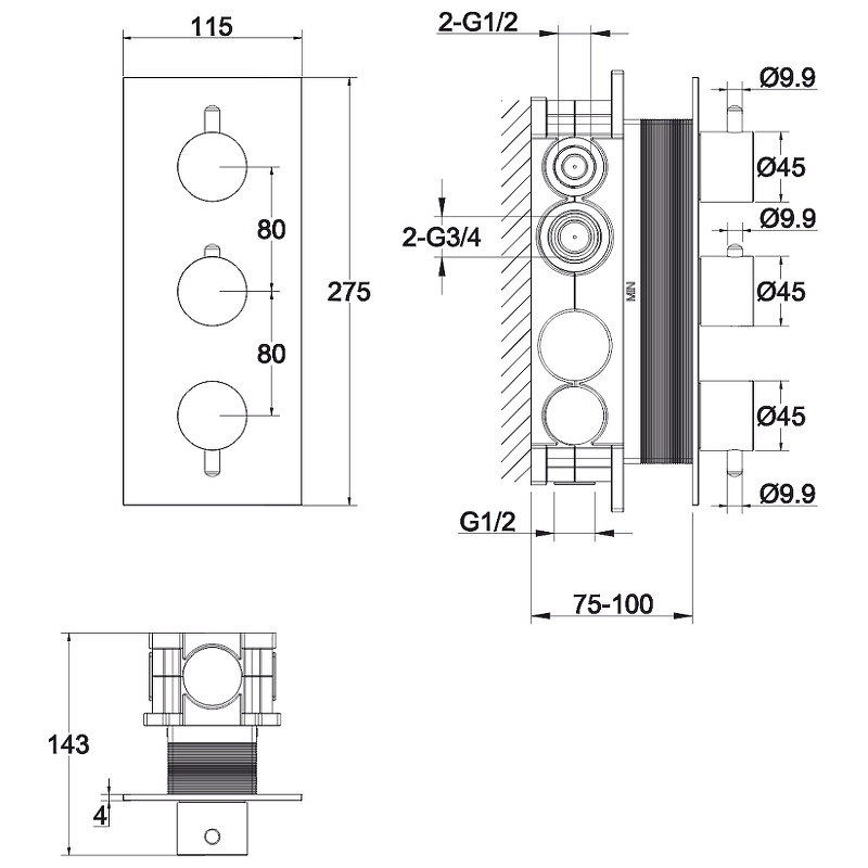 Смеситель для душа Whitecross Y gold Y1238GL с термостатом Золото латунь встраиваемый