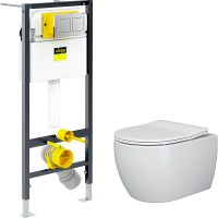 Комплект унитаза Ceramicanova Play CN3001 с инсталляцией Viega Prevista Dry 8524.14 792596 с сиденьем Микролифт и клавишей смыва Хром фаянс подвесной