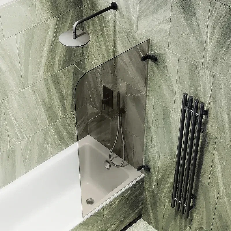 Шторка для ванны Maybah Glass MGV-651-6 705х1400 поворотная на петлях Черный стекло бронзовое