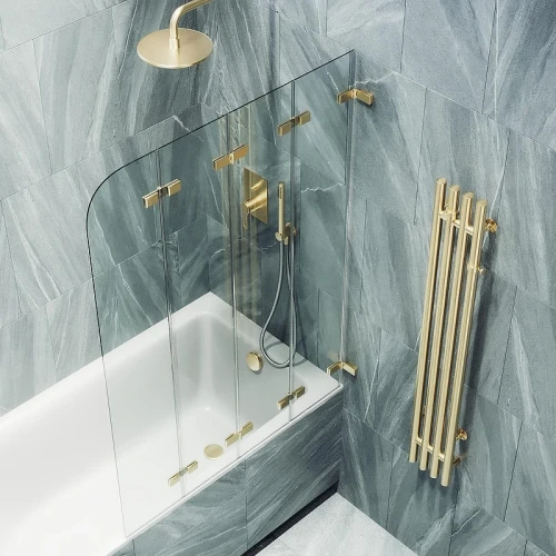 Шторка для ванны Maybah Glass MGV-584-3 980х1400 складная 4 секции Золото стекло прозрачное